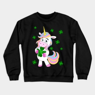 St. Patrick's Day Lucky Unicorn Holding a Four Leaf Clover Crewneck Sweatshirt